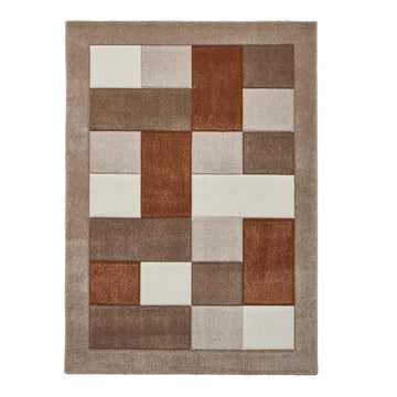 Beige & Terracotta Geometric Rectangle & Square Modern Framed Floor Rug